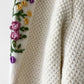 1970s Floral Embroidered Knit Puff-Sleeve Wool Cardigan