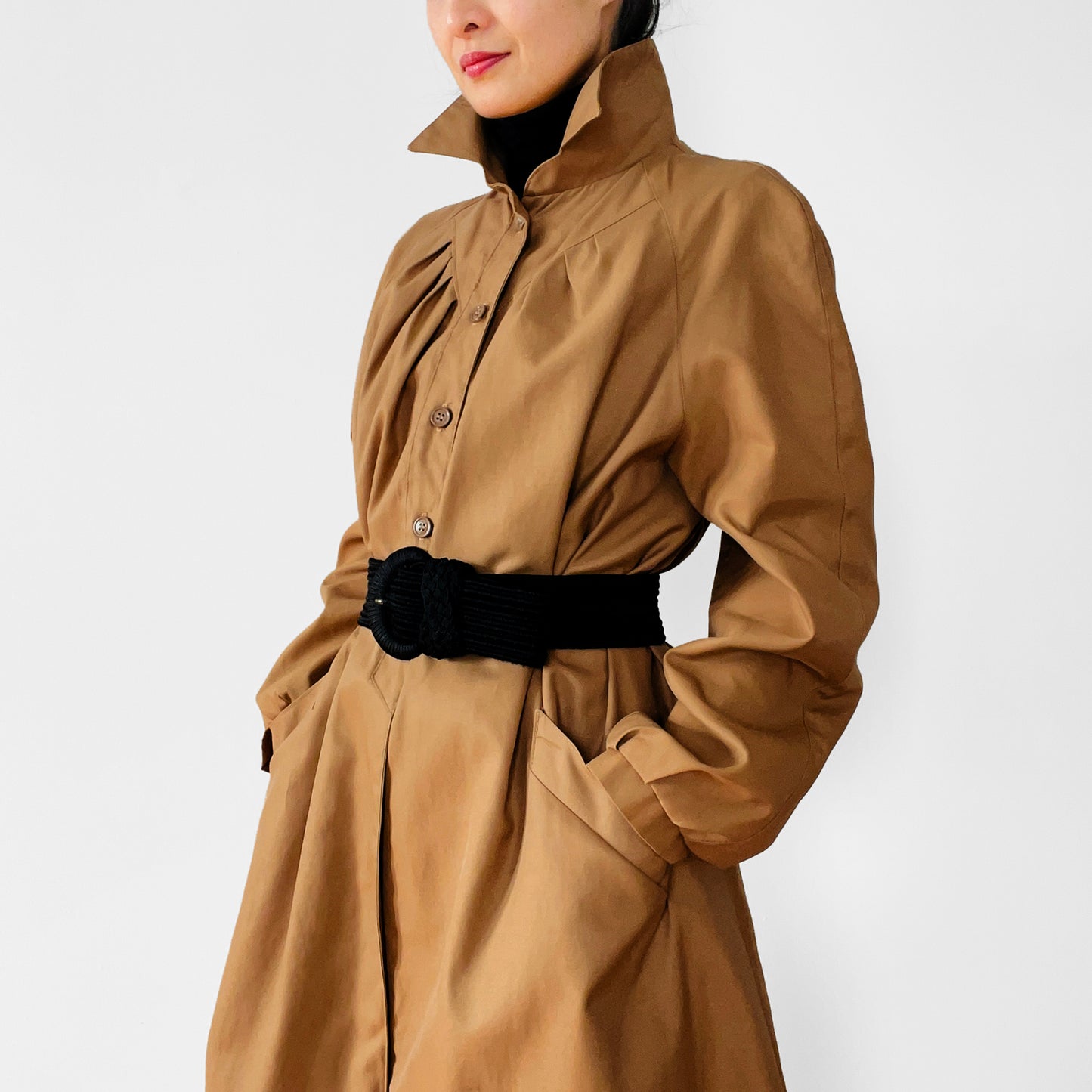 1960s - 1970s Pleated A-Line Trench Coat