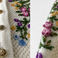 1970s Floral Embroidered Knit Puff-Sleeve Wool Cardigan