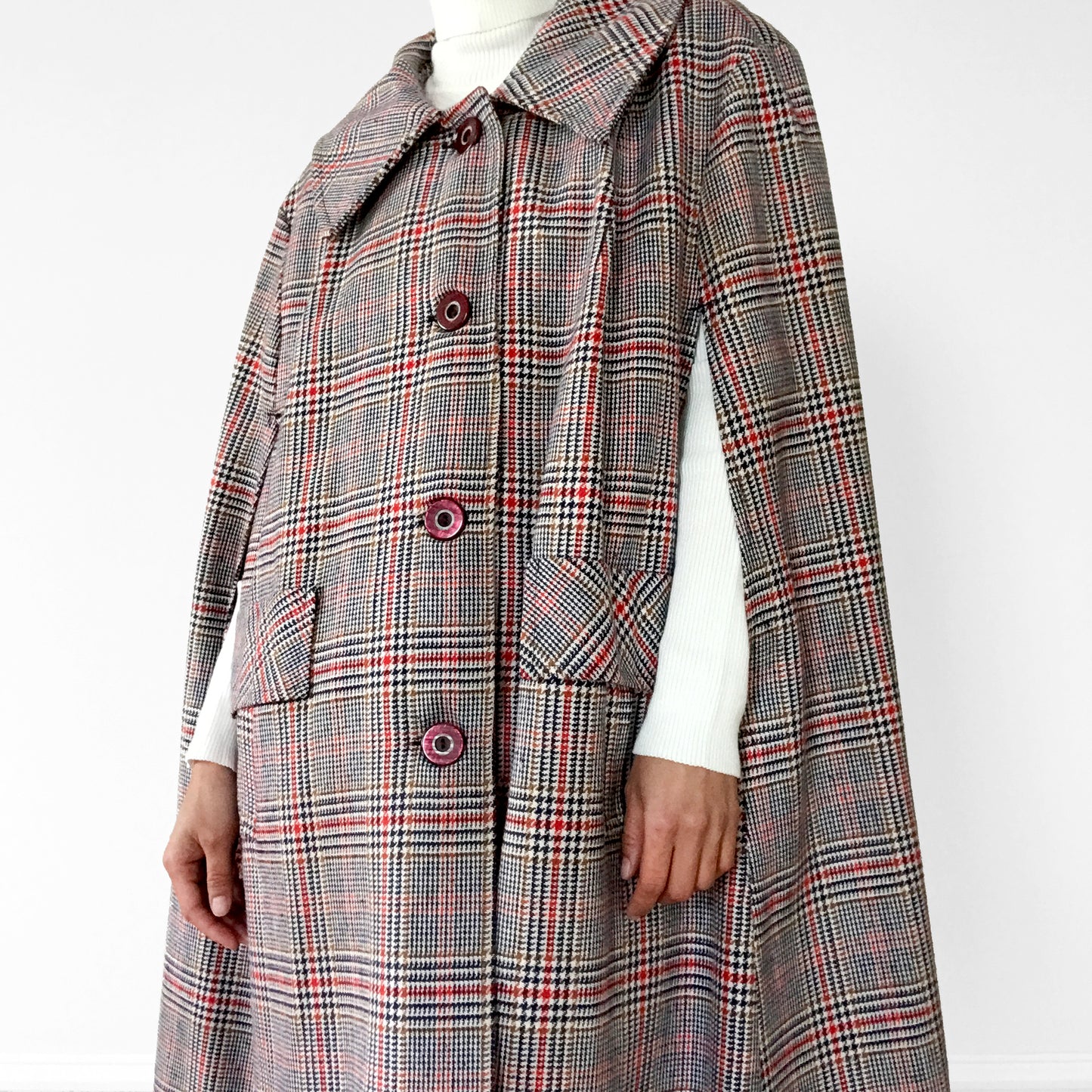 1960s Plaid Button-Front Cape Cape