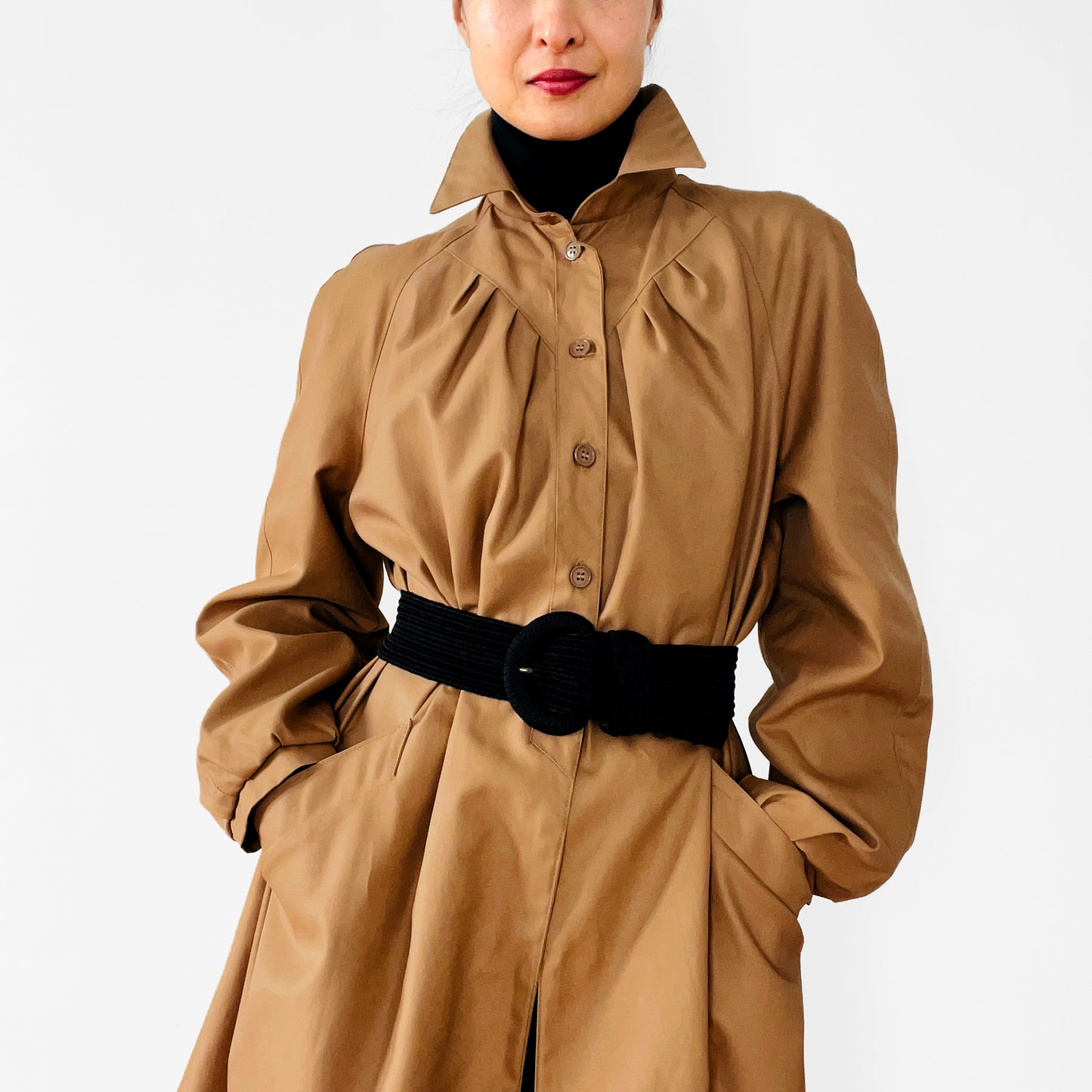 1960s - 1970s Pleated A-Line Trench Coat