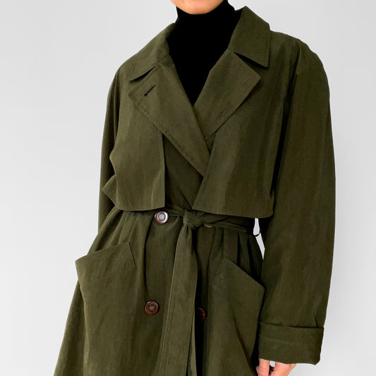 1980s Dark Olive Belted Trench