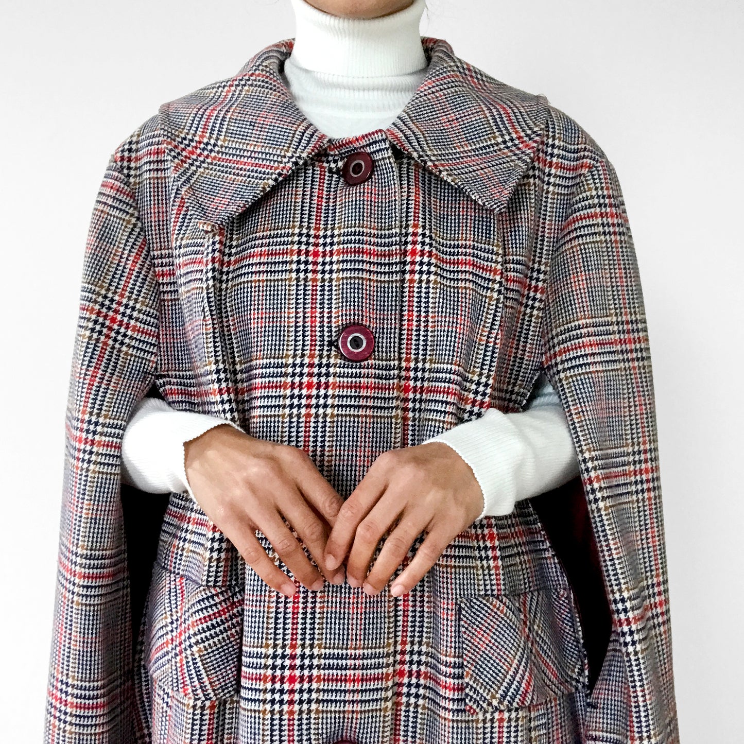 1960s Plaid Button-Front Cape Cape