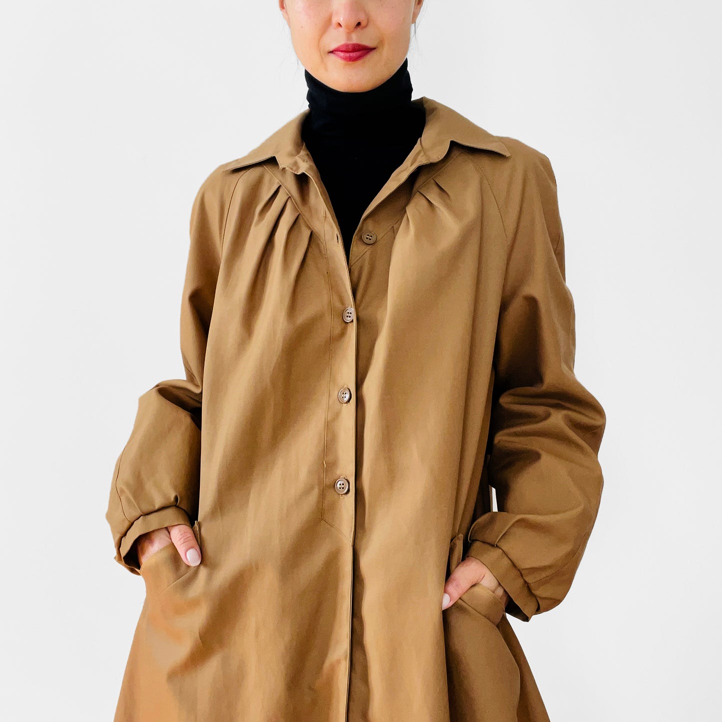 1960s - 1970s Pleated A-Line Trench Coat