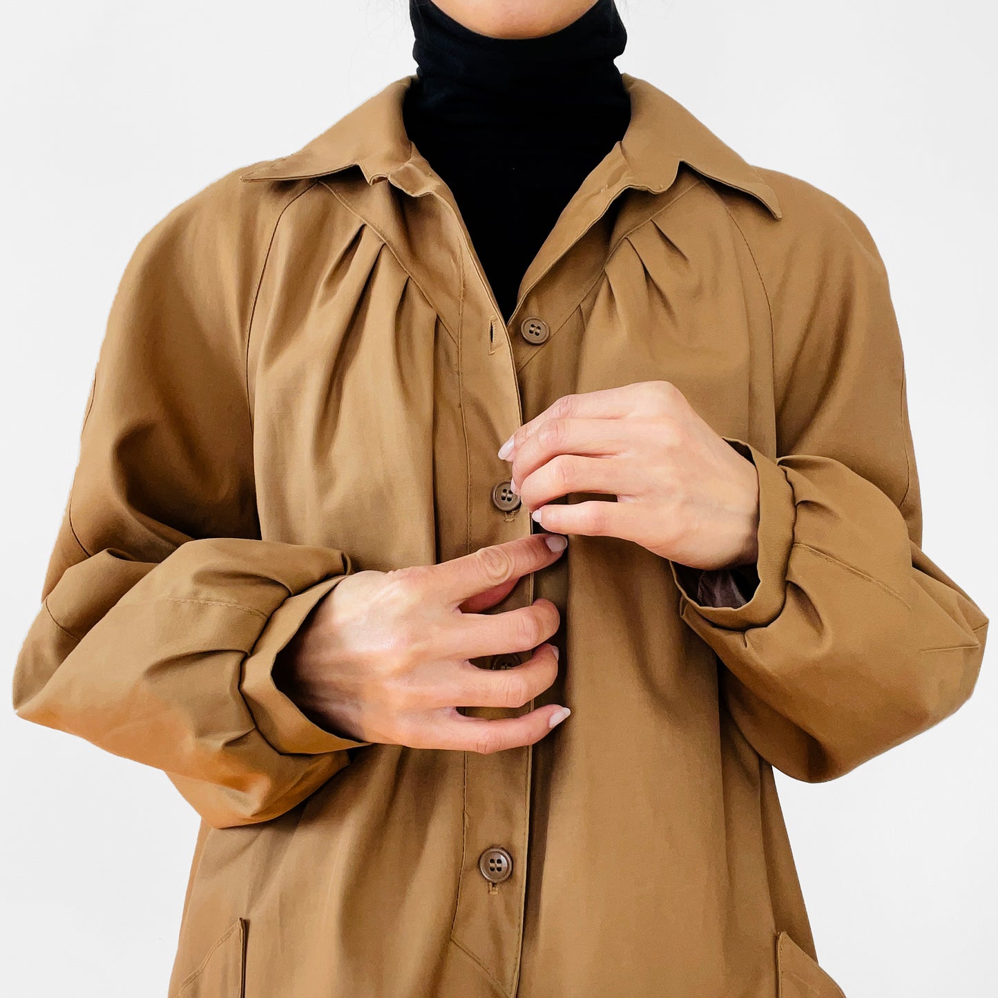 1960s - 1970s Pleated A-Line Trench Coat