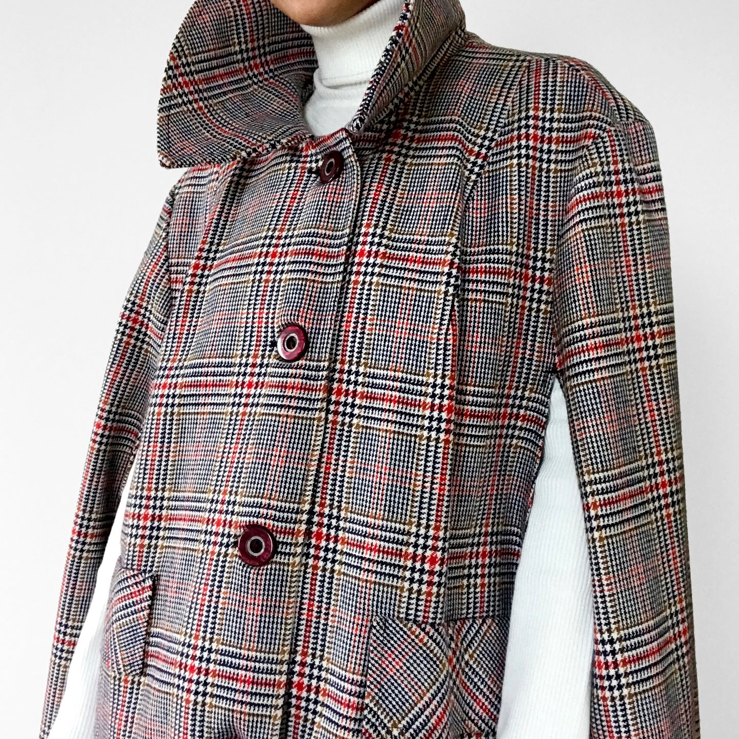 1960s Plaid Button-Front Cape Cape