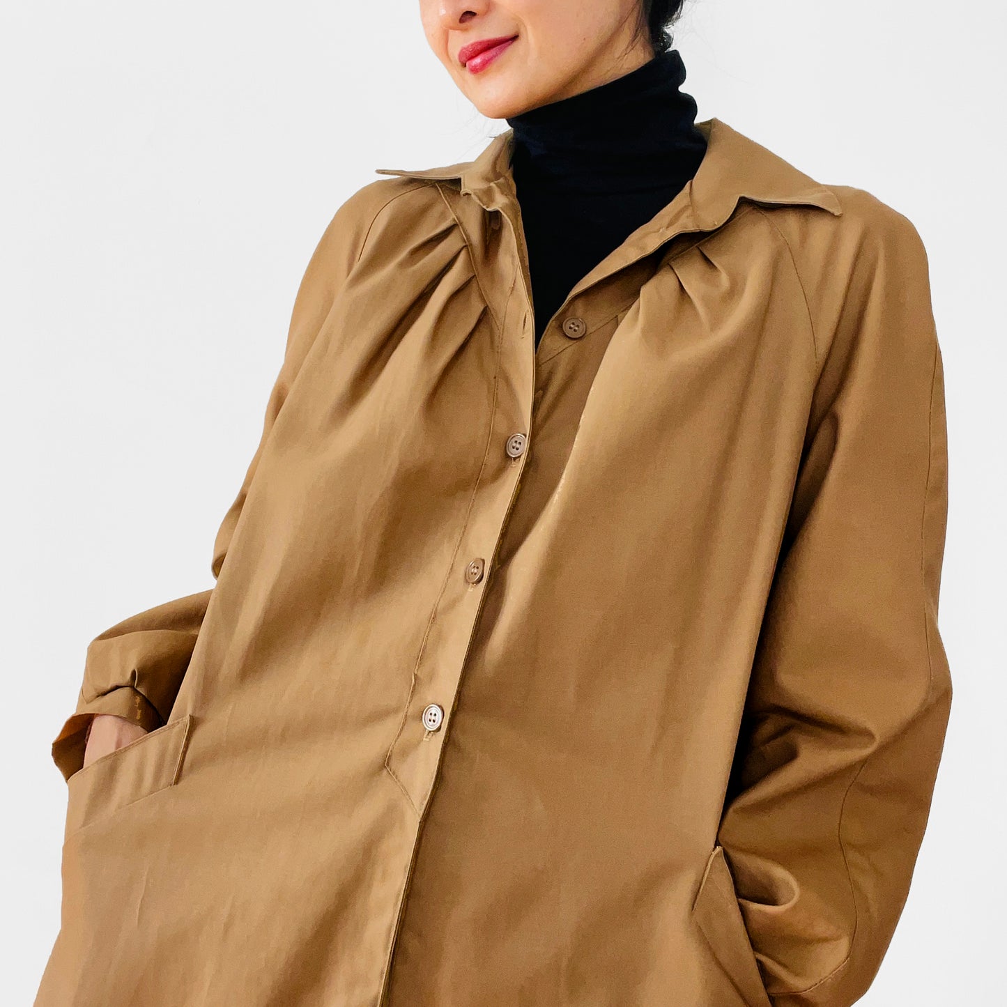 1960s - 1970s Pleated A-Line Trench Coat