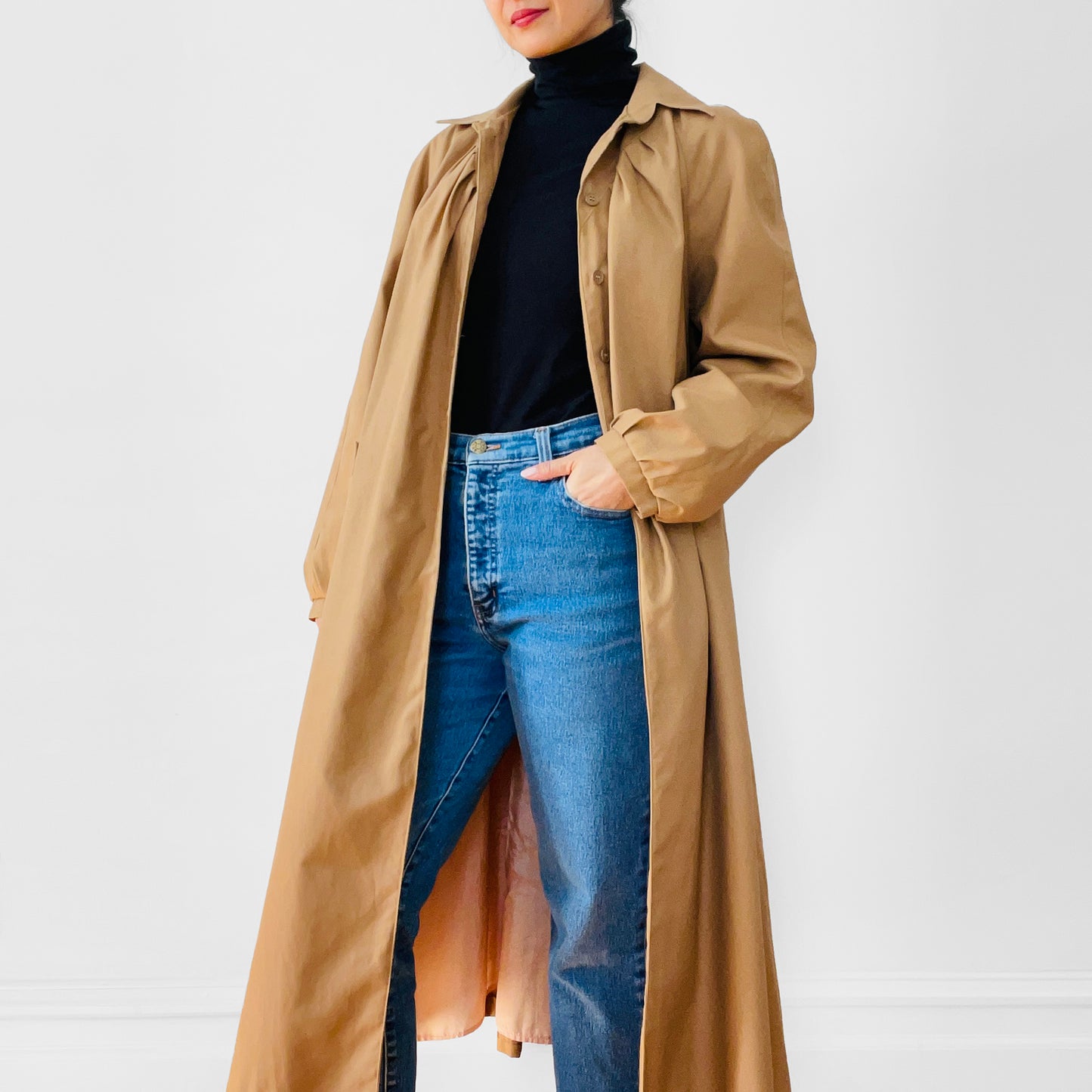 1960s - 1970s Pleated A-Line Trench Coat