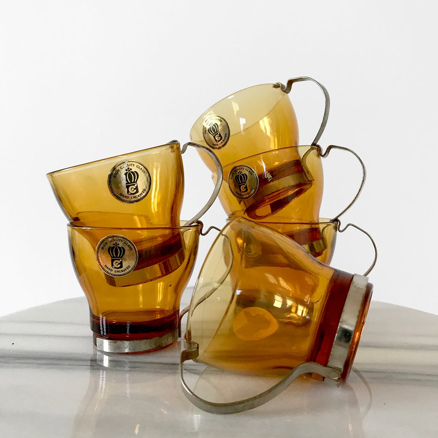 6 Piece 1960s MCM Mid-Century Modern Made in Italy Lovato Amber-Glass Demitasse Cups