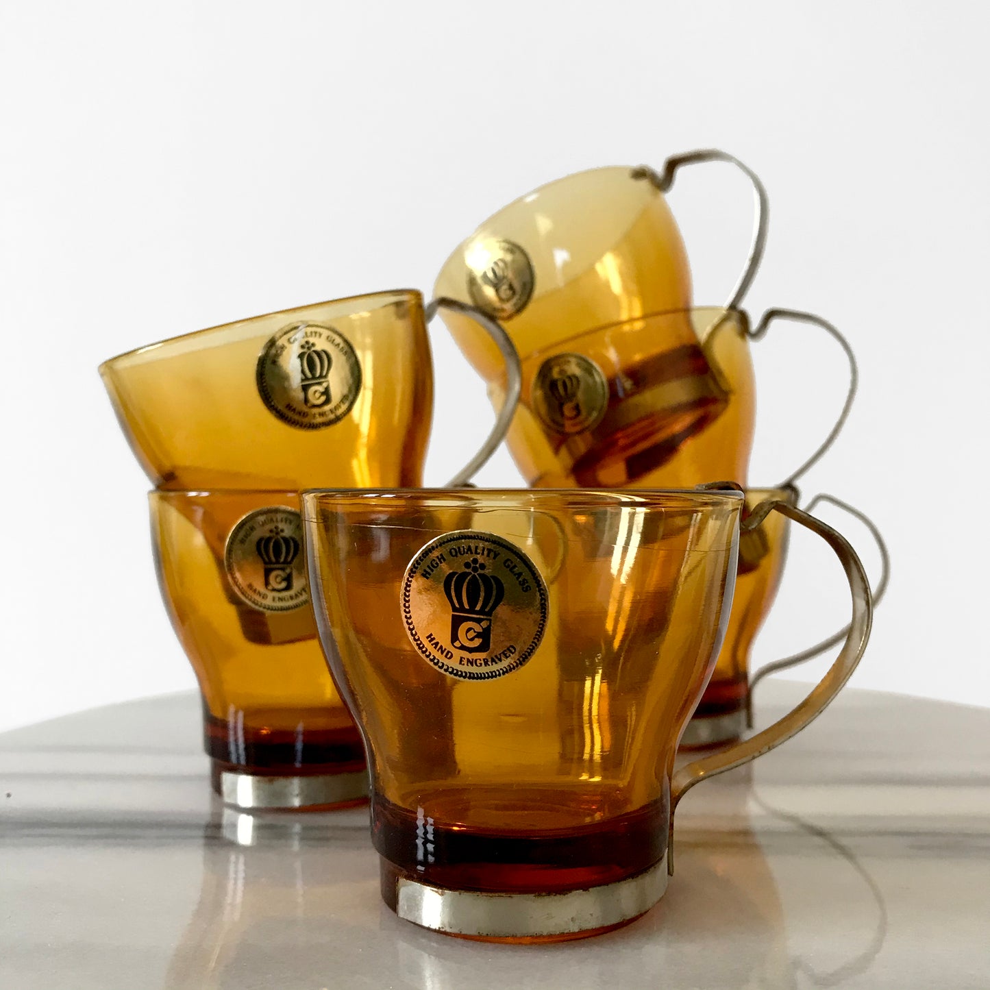 6 Piece 1960s MCM Mid-Century Modern Made in Italy Lovato Amber-Glass Demitasse Cups