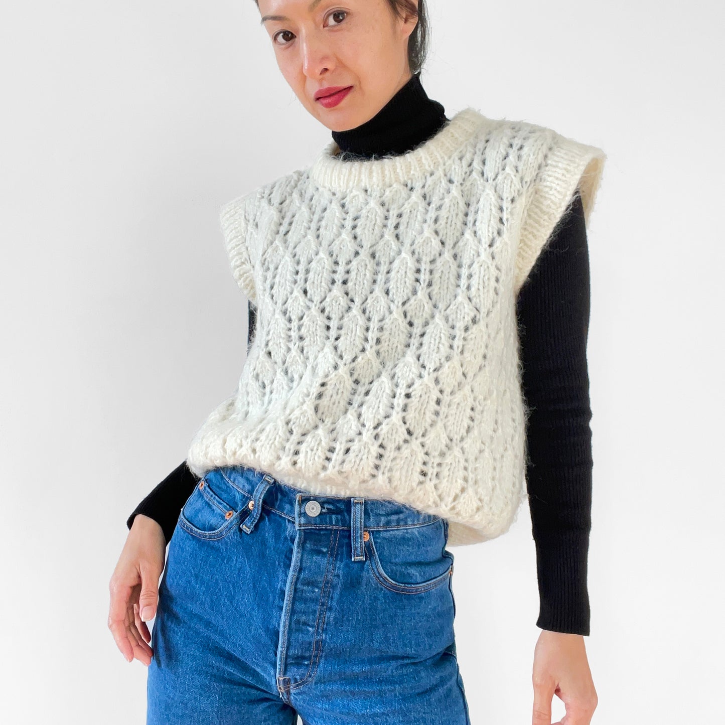 Handmade Off-White Sleeveless Knit Sweater