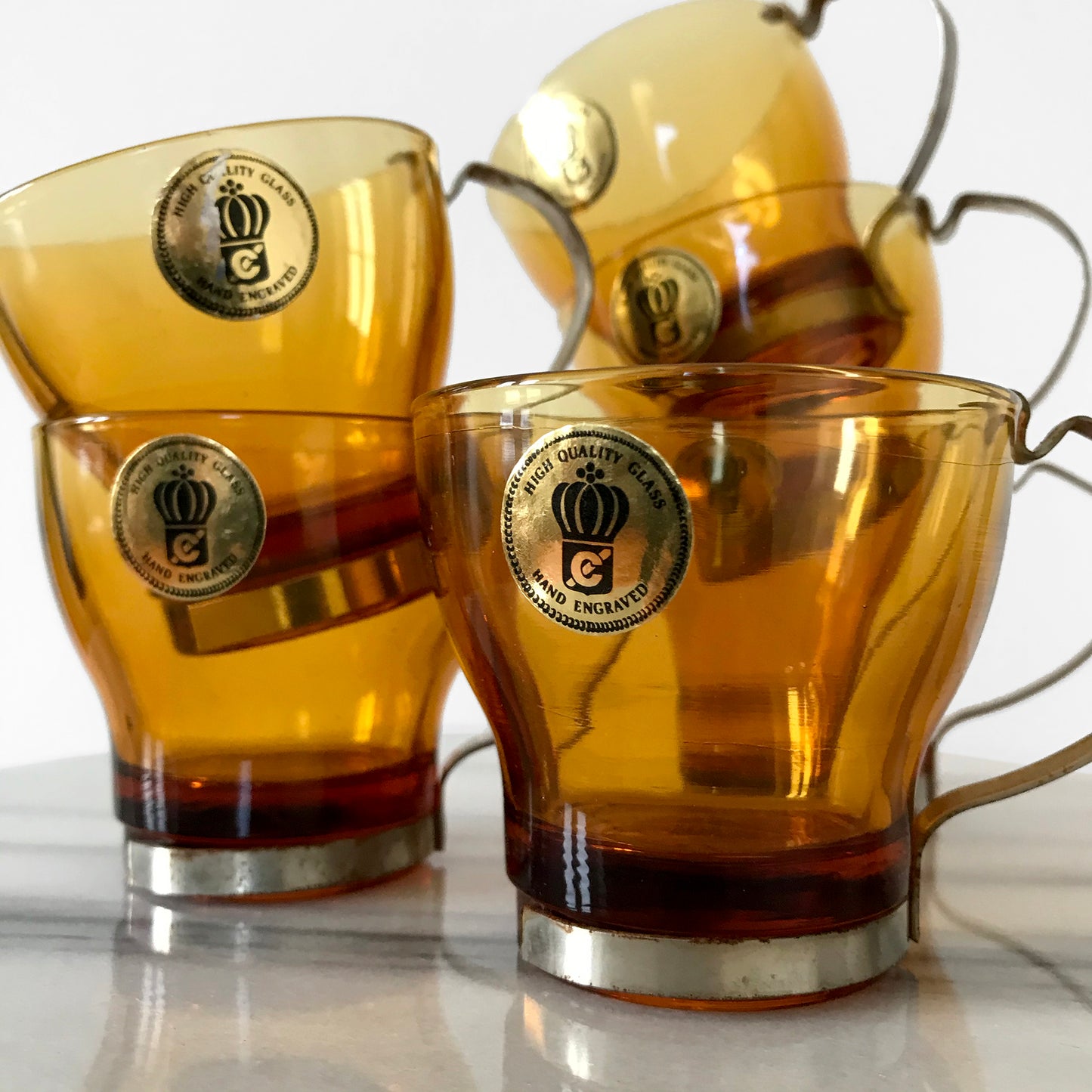 6 Piece 1960s MCM Mid-Century Modern Made in Italy Lovato Amber-Glass Demitasse Cups