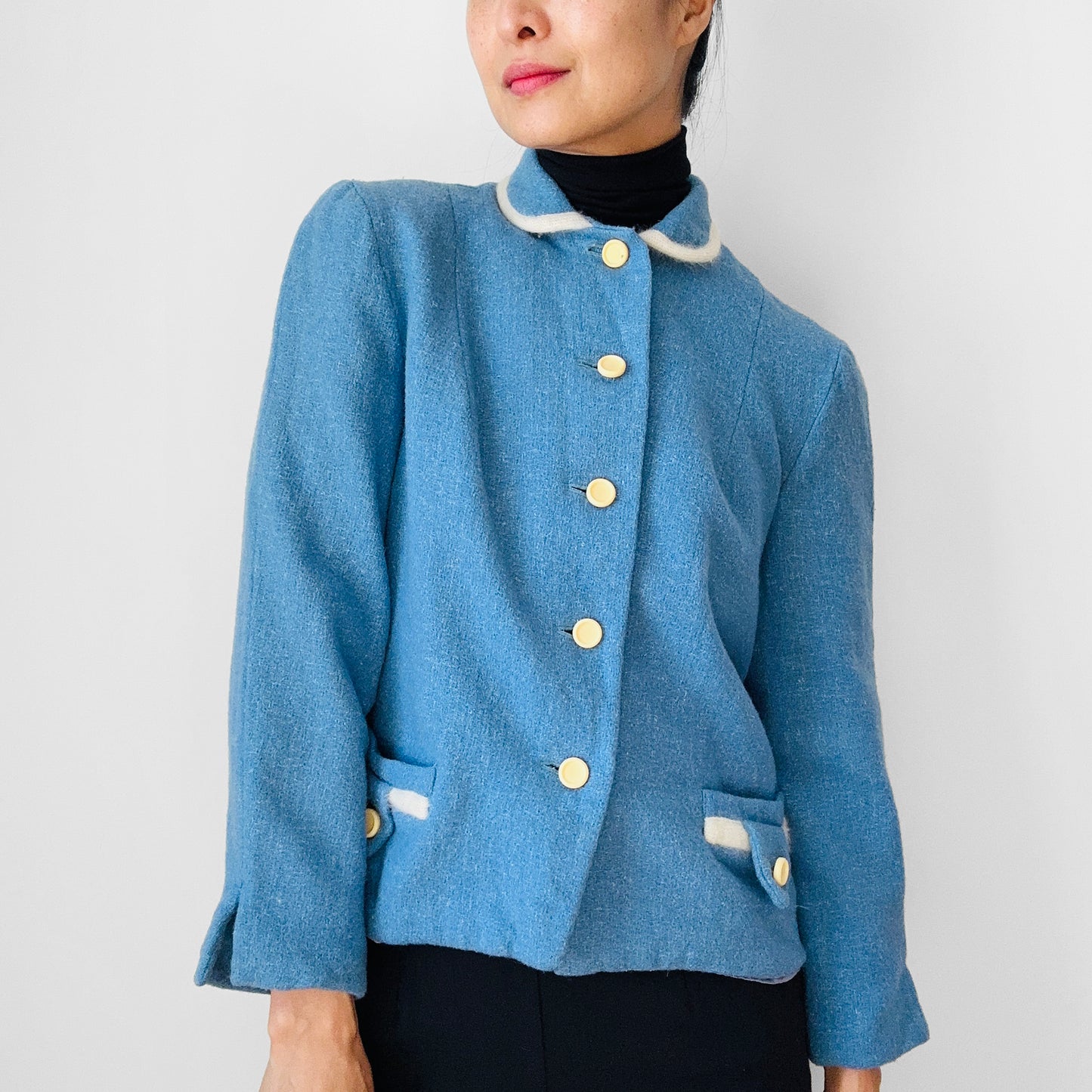 1960s Powder Blue Wool Short-Waisted Lined Jacket - XS/S