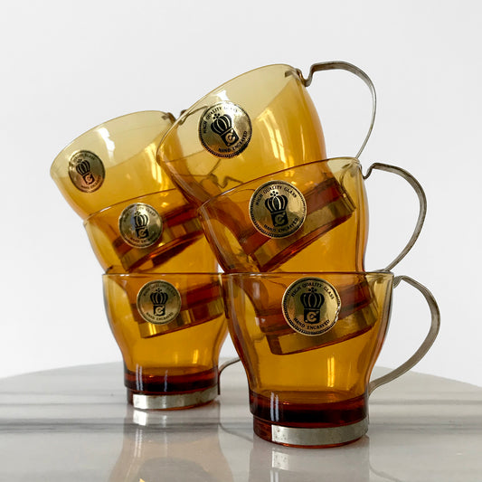 6 Piece 1960s MCM Mid-Century Modern Made in Italy Lovato Amber-Glass Demitasse Cups