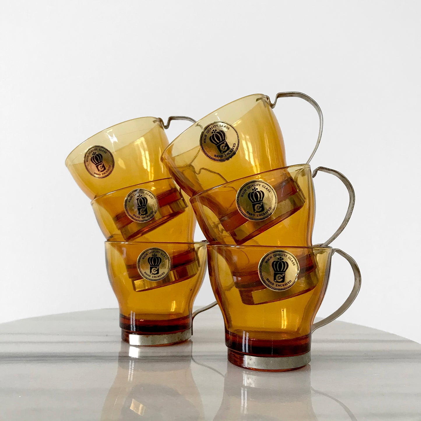 6 Piece 1960s MCM Mid-Century Modern Made in Italy Lovato Amber-Glass Demitasse Cups