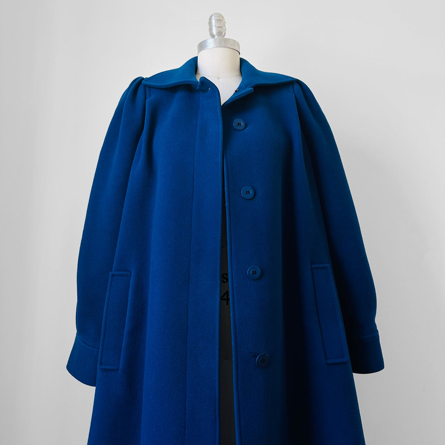 1960s Indigo Blue Made in Canada Heavy Wool Pleated Shoulder A-Line Dress Coat - Sz. S