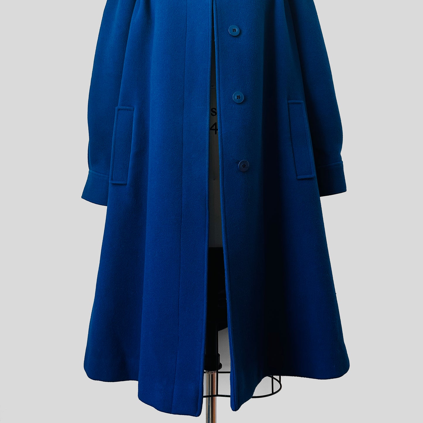 1960s Indigo Blue Made in Canada Heavy Wool Pleated Shoulder A-Line Dress Coat - Sz. S