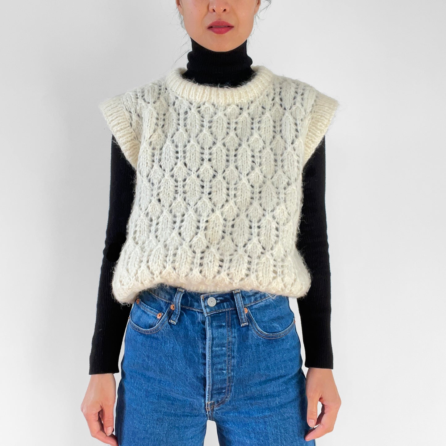 Handmade Off-White Sleeveless Knit Sweater