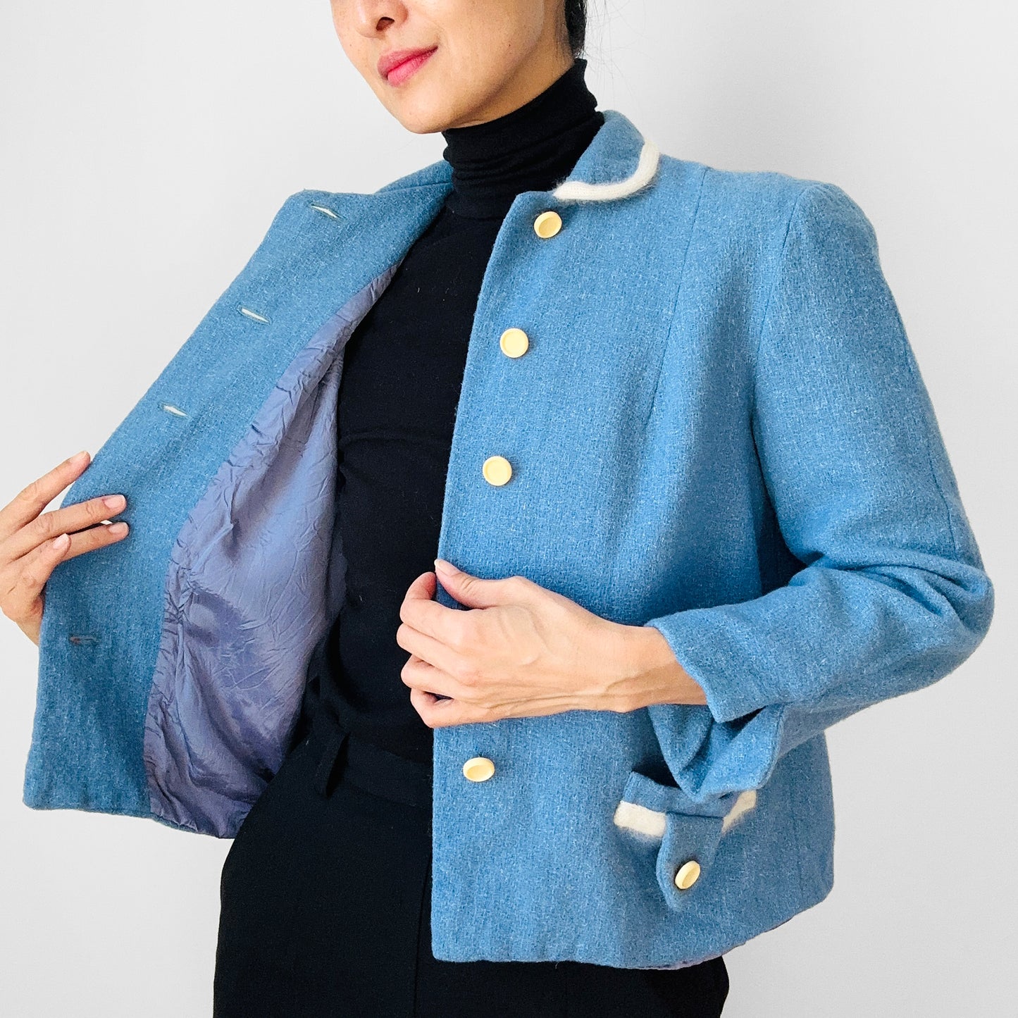 1960s Powder Blue Wool Short-Waisted Lined Jacket - XS/S