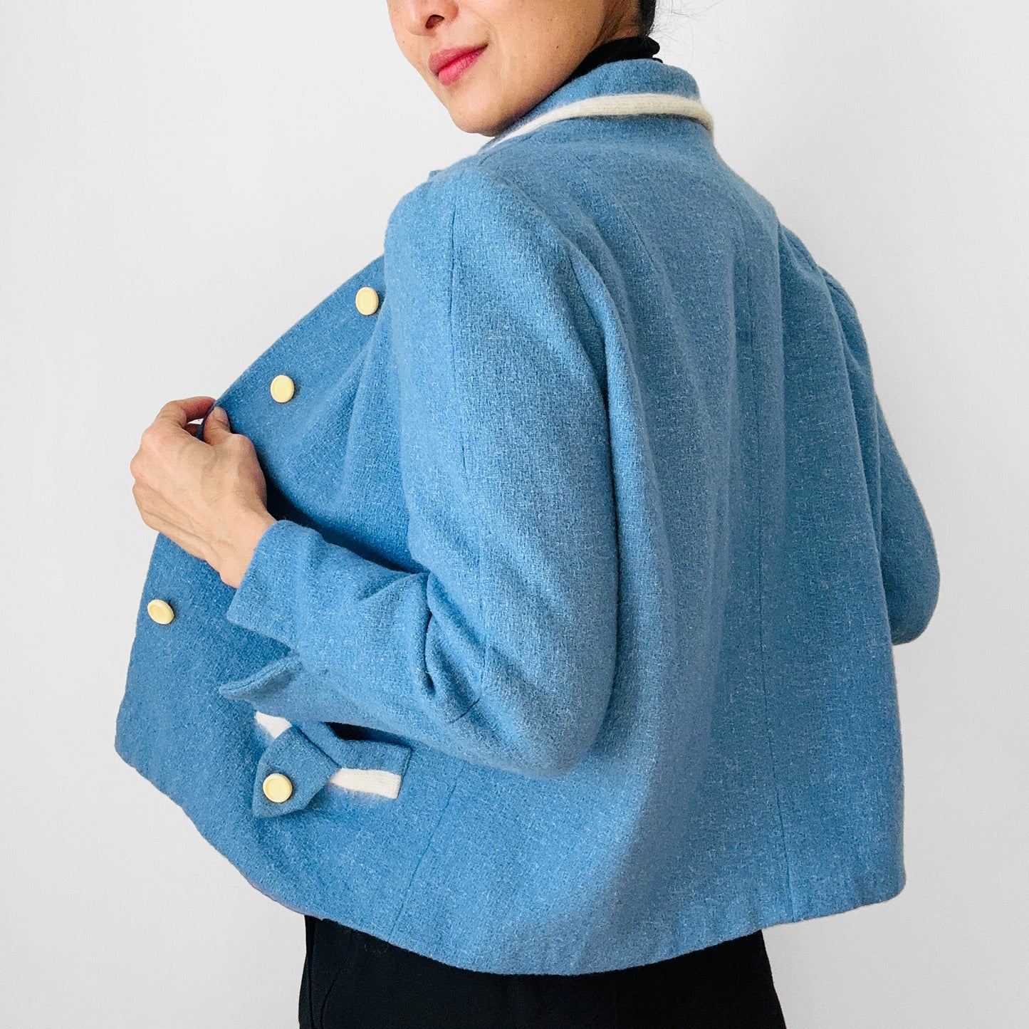 1960s Powder Blue Wool Short-Waisted Lined Jacket - XS/S