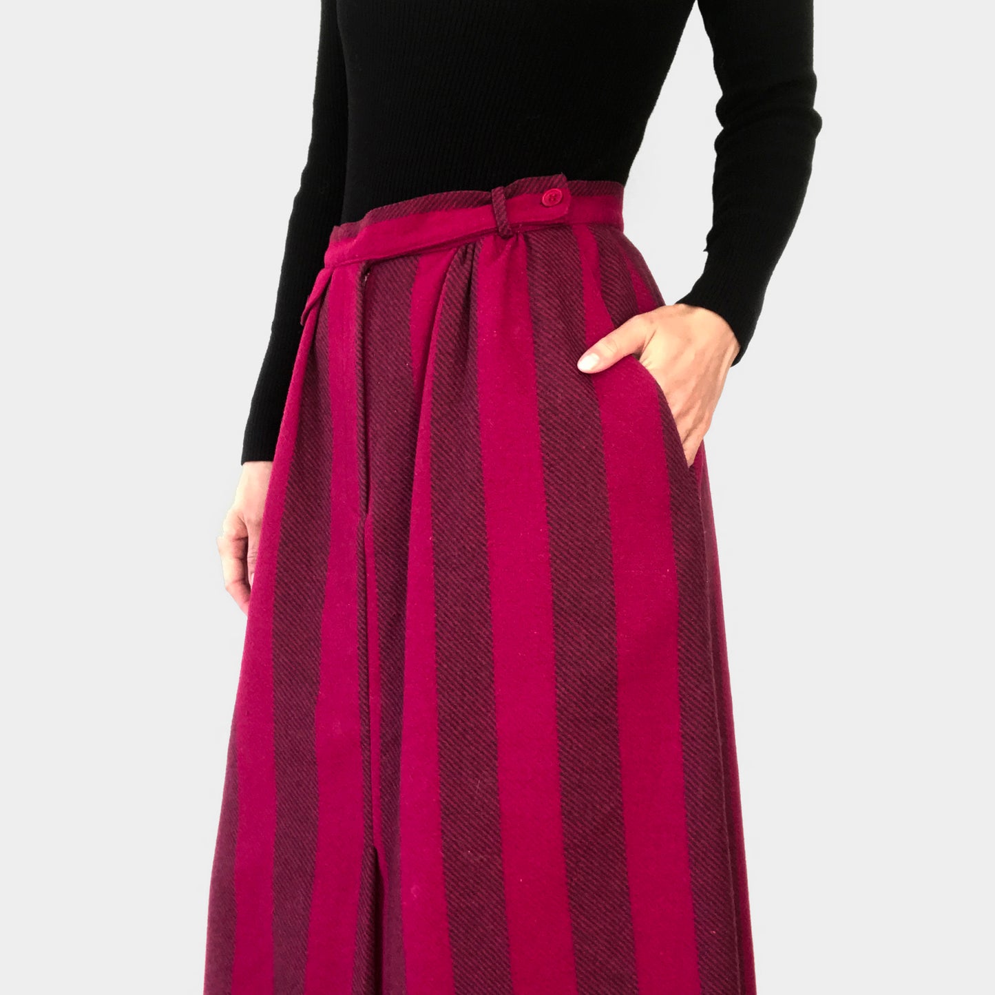 1960s Cranberry Striped Wool Tweed Skirt