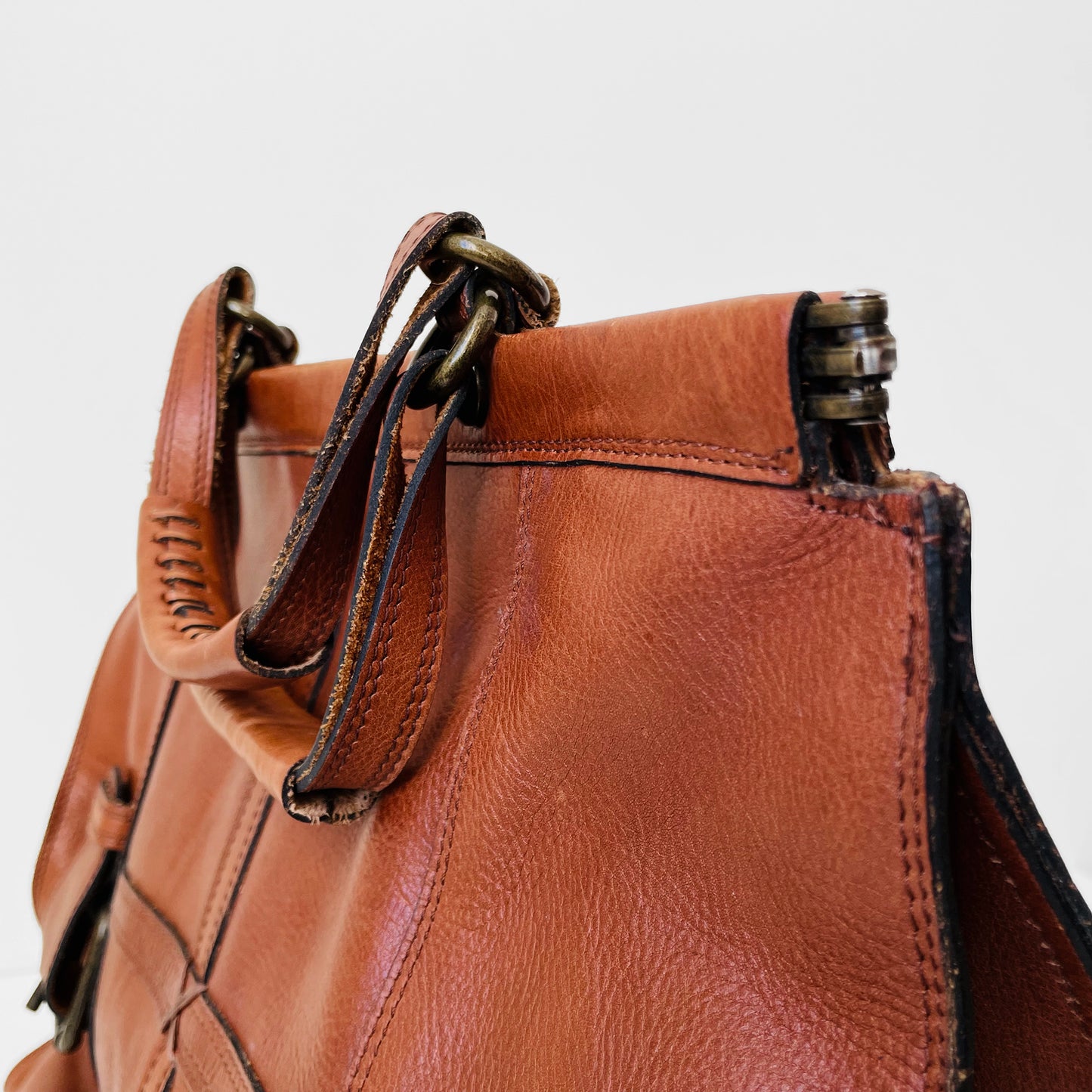 Buttery-Soft Hinged-Frame Top-Handle Tobacco Brown Leather Attache Bag