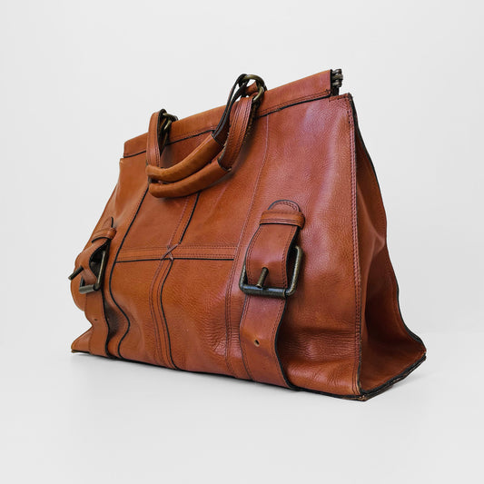 Buttery-Soft Hinged-Frame Top-Handle Tobacco Brown Leather Attache Bag