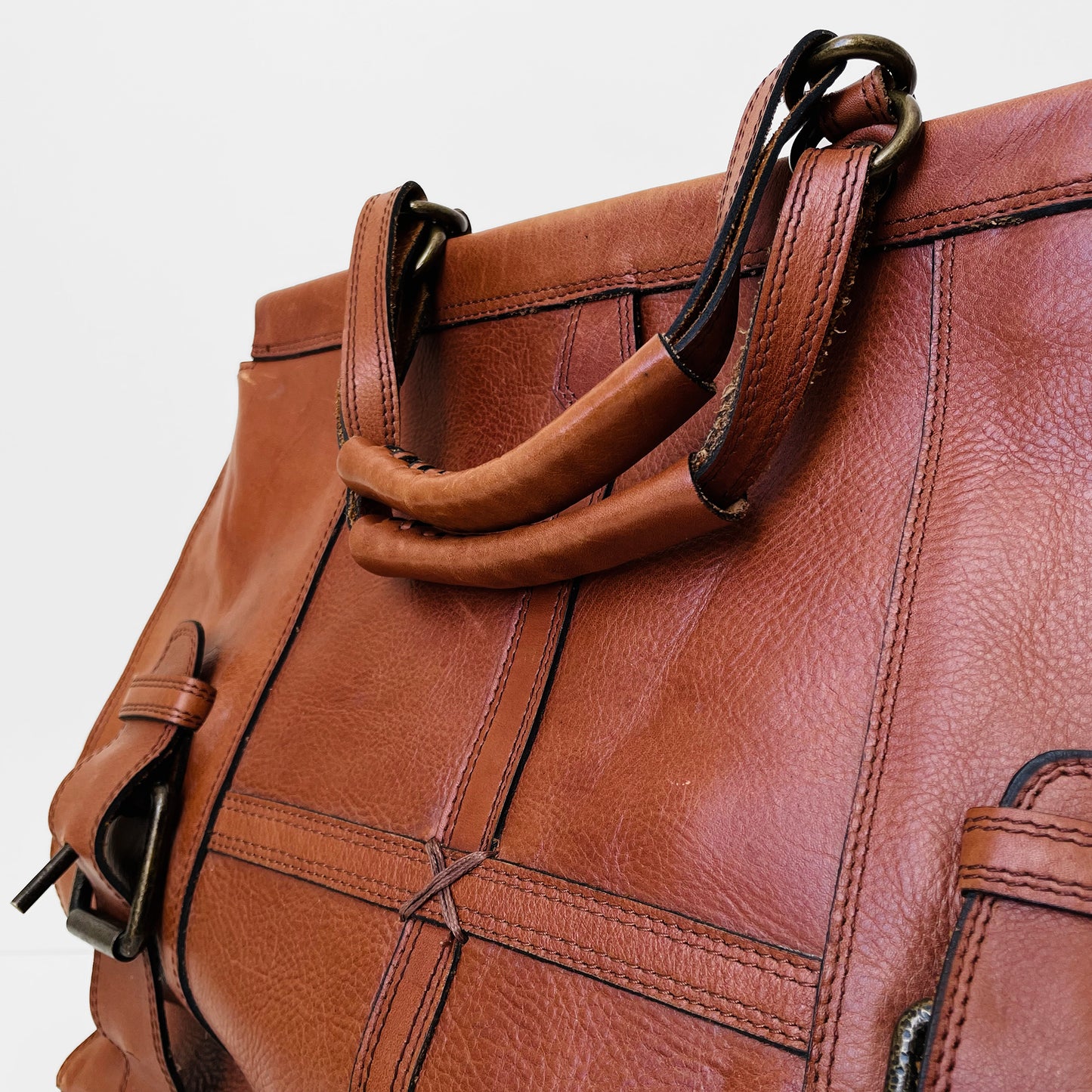 Buttery-Soft Hinged-Frame Top-Handle Tobacco Brown Leather Attache Bag