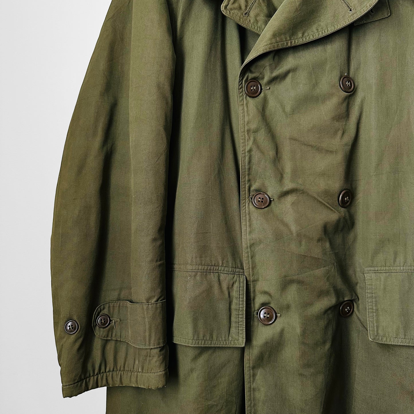 1940s - 1950s Olive Green Double Breasted Wool Lined Large Collar Army Military Field Jacket - M/L