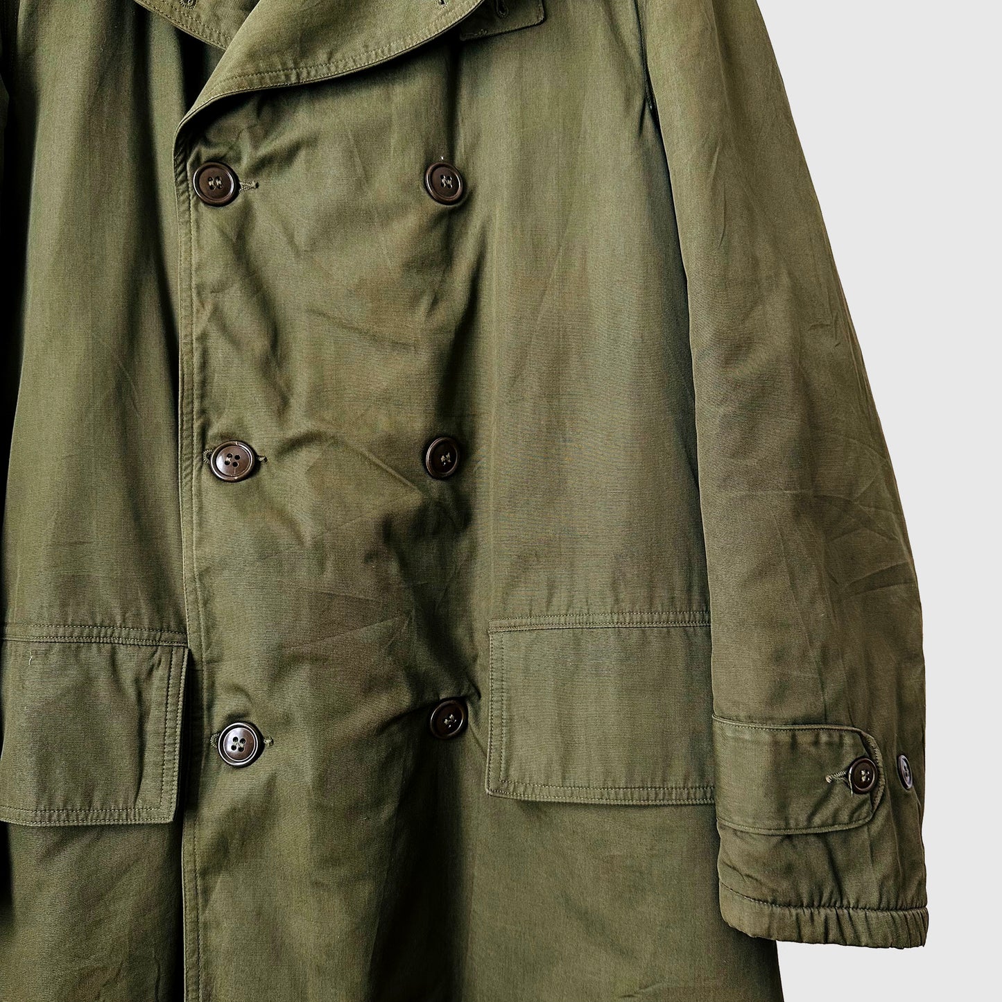 1940s - 1950s Olive Green Double Breasted Wool Lined Large Collar Army Military Field Jacket - M/L