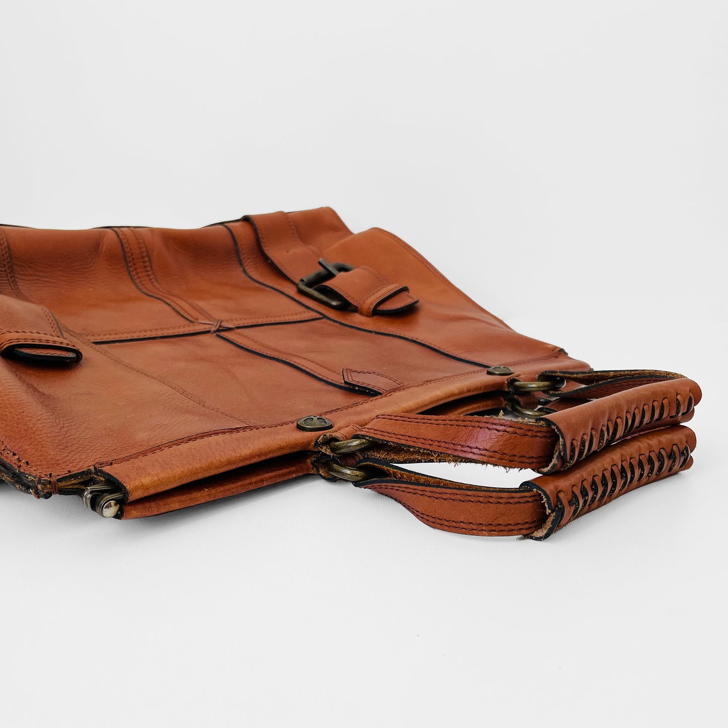 Buttery-Soft Hinged-Frame Top-Handle Tobacco Brown Leather Attache Bag