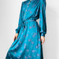 1970s Teal Floral Button-Front Belted Elastic Waist Dress - Sz. S