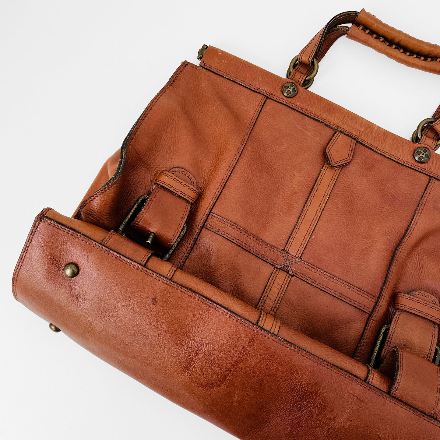 Buttery-Soft Hinged-Frame Top-Handle Tobacco Brown Leather Attache Bag