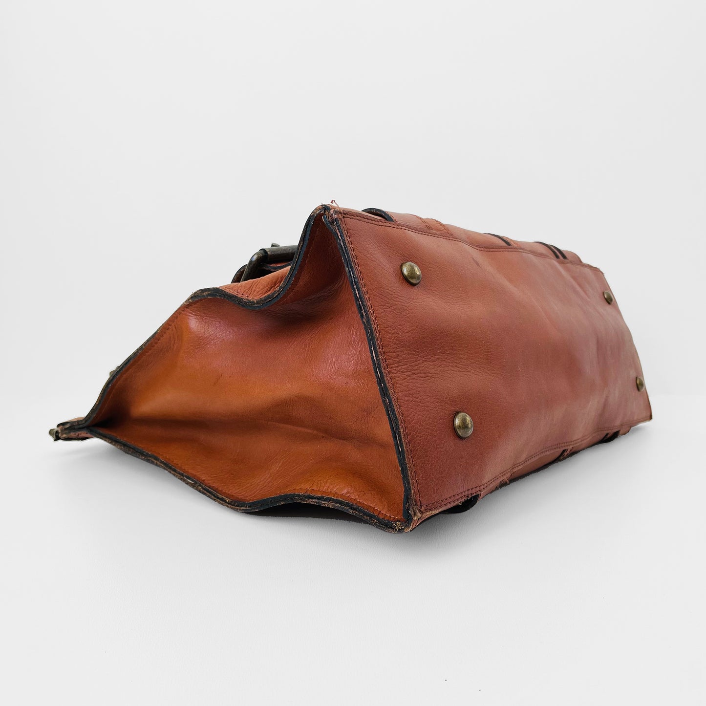 Buttery-Soft Hinged-Frame Top-Handle Tobacco Brown Leather Attache Bag