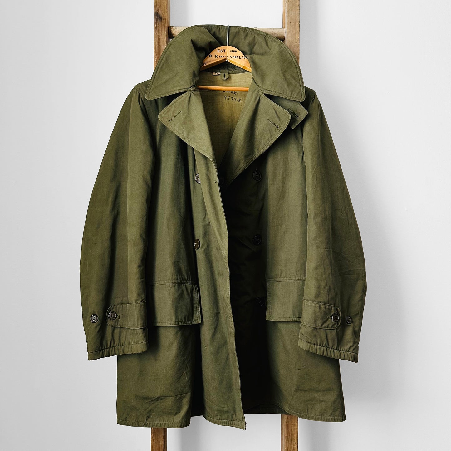 1940s - 1950s Olive Green Double Breasted Wool Lined Large Collar Army Military Field Jacket - M/L