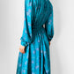 1970s Teal Floral Button-Front Belted Elastic Waist Dress - Sz. S