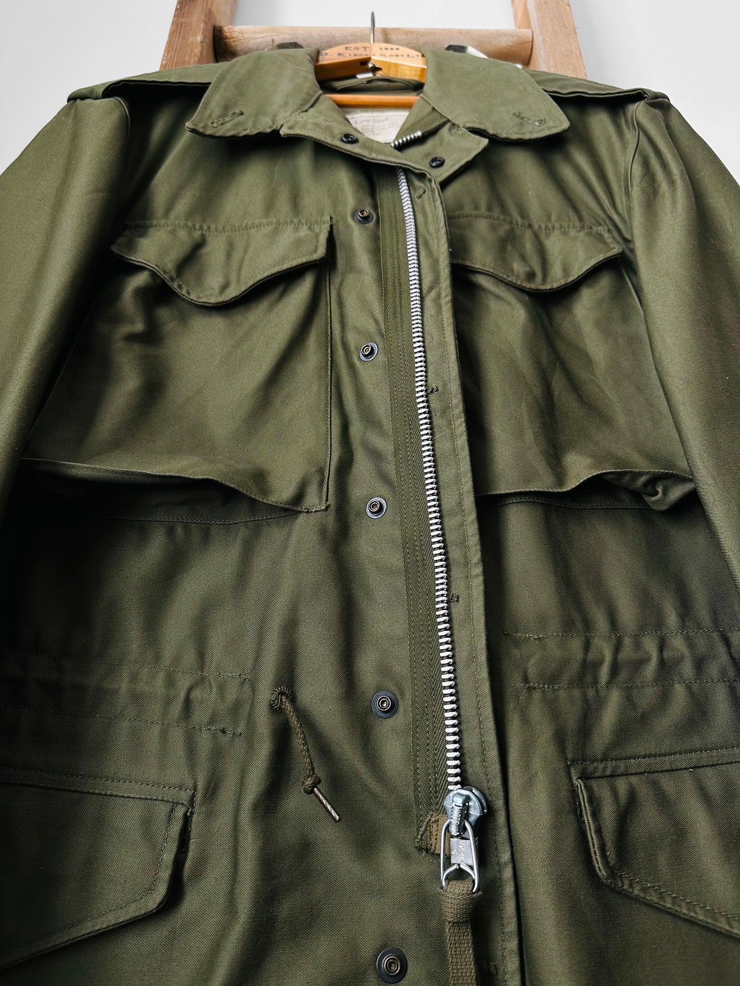 1950s Made in Canada Army Green Military Lined Zip Front Snap Button Field Jacket - M/L