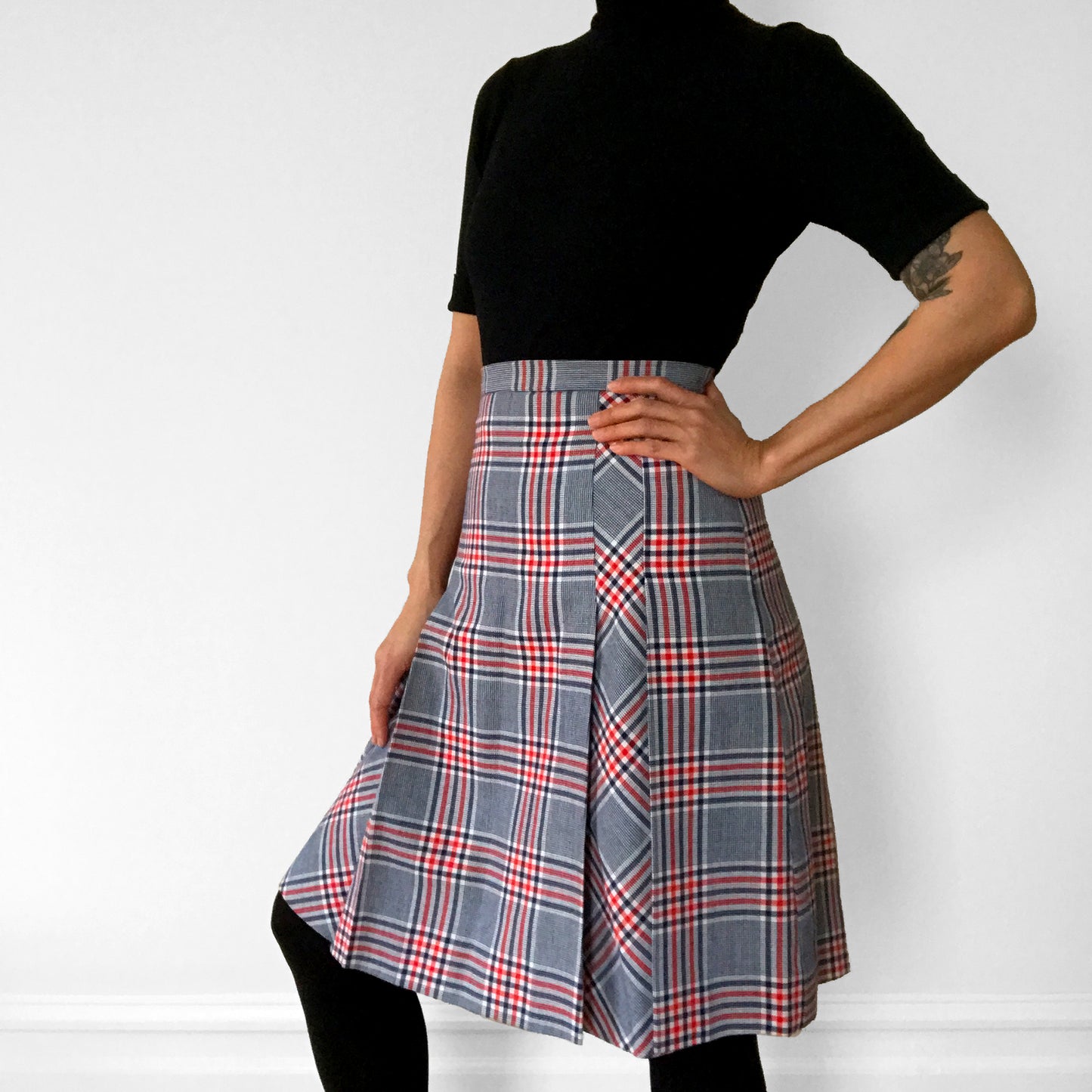 1960s Plaid Pleated A-Line Inverted Pleat Skirt and Jacket Set