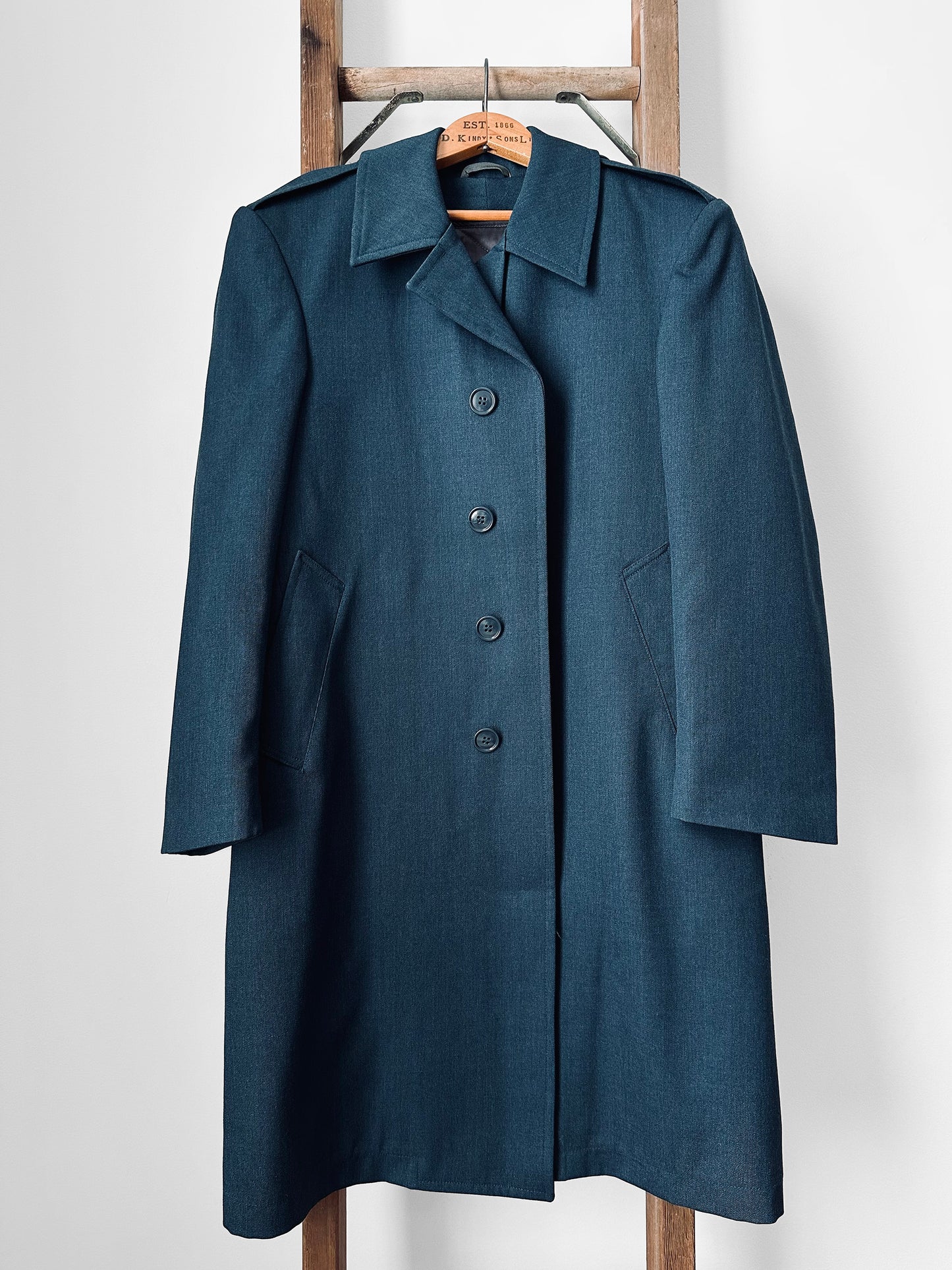 1990s Blue Air Force Quilted Lining Wool Midi-Length Coat - Sz. M