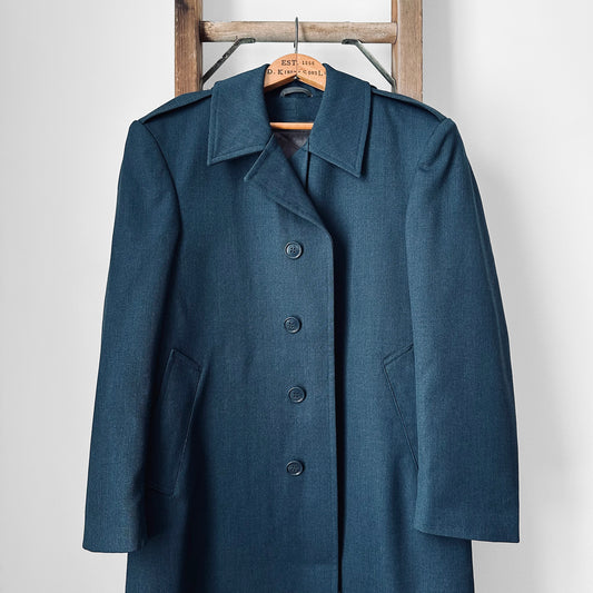 1990s Blue Air Force Quilted Lining Wool Midi-Length Coat - Sz. M