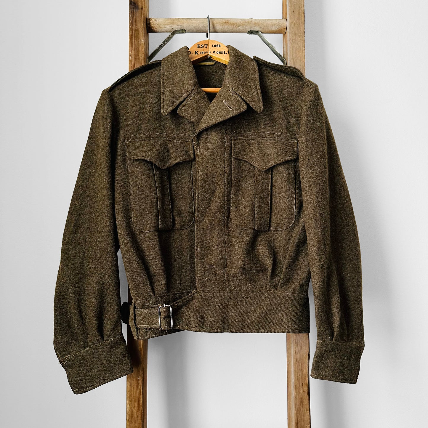 1950s Dark Olive Green Wool Crop Military Army Jacket - Sz. S