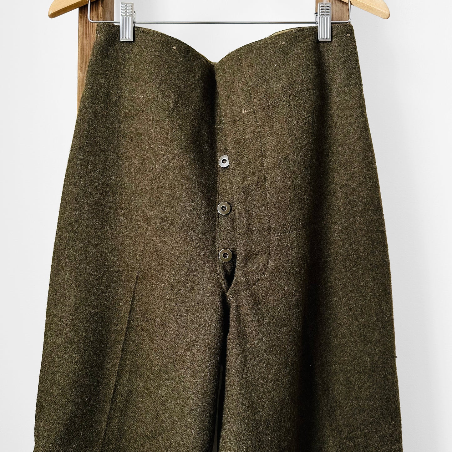 1950s Authentic Olive Green Maritime Pant Mfg. Co. Ltd. Wool High-Waisted Button Fly Military Trouser Pants - Sz.3 - 31/32