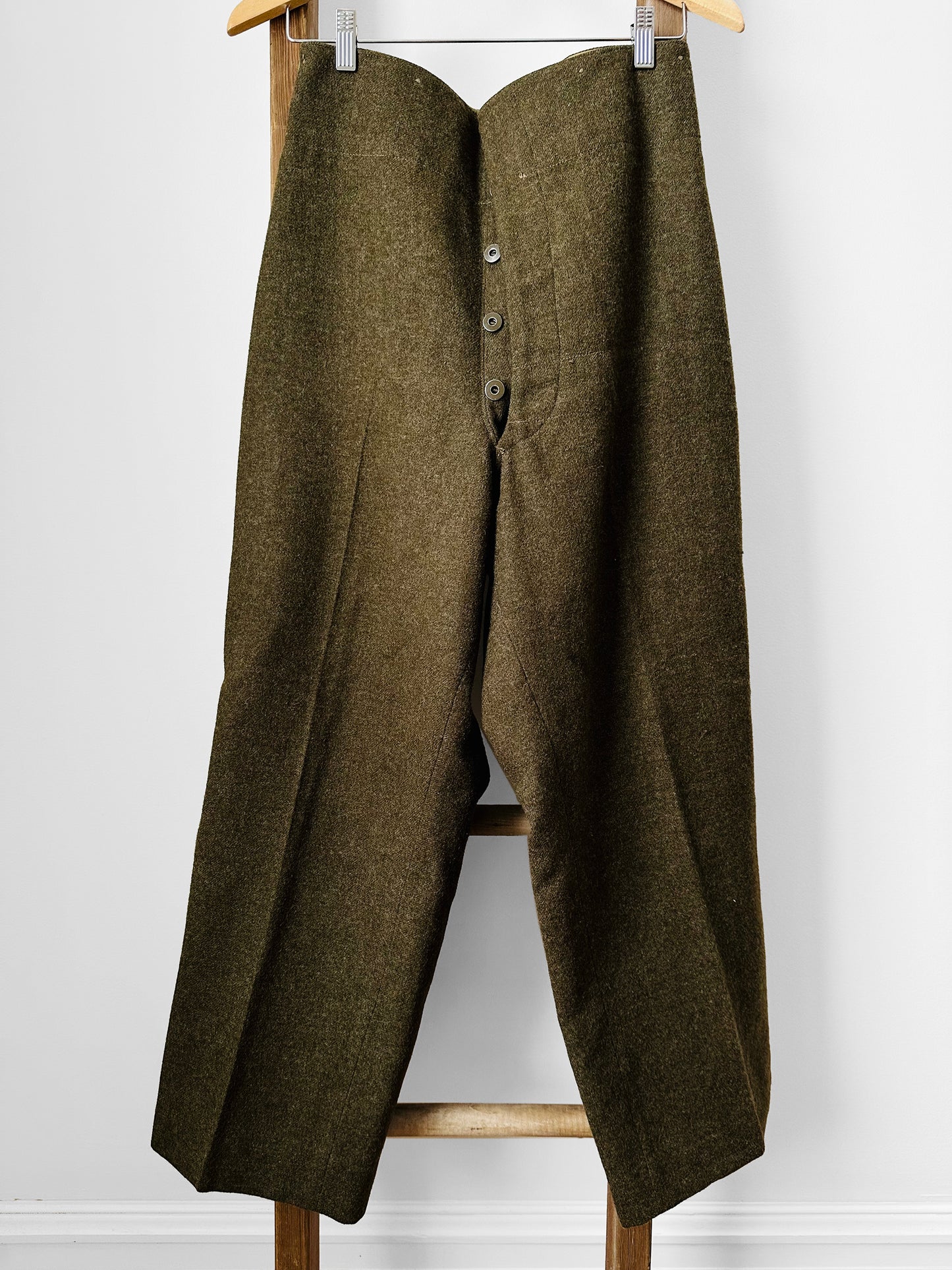 1950s Authentic Olive Green Maritime Pant Mfg. Co. Ltd. Wool High-Waisted Button Fly Military Trouser Pants - Sz.3 - 31/32