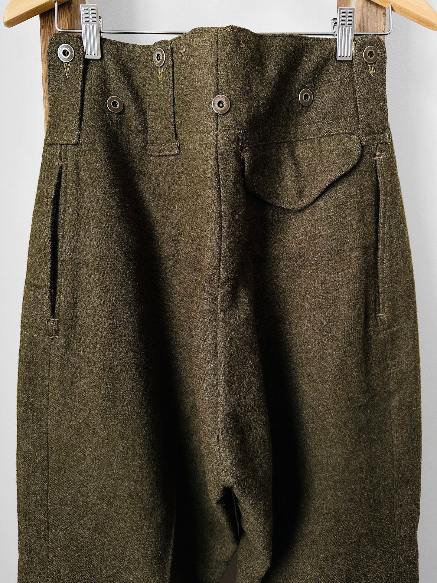 1950s Authentic Olive Green Maritime Pant Mfg. Co. Ltd. Wool High-Waisted Button Fly Military Trouser Pants - Sz.3 - 31/32