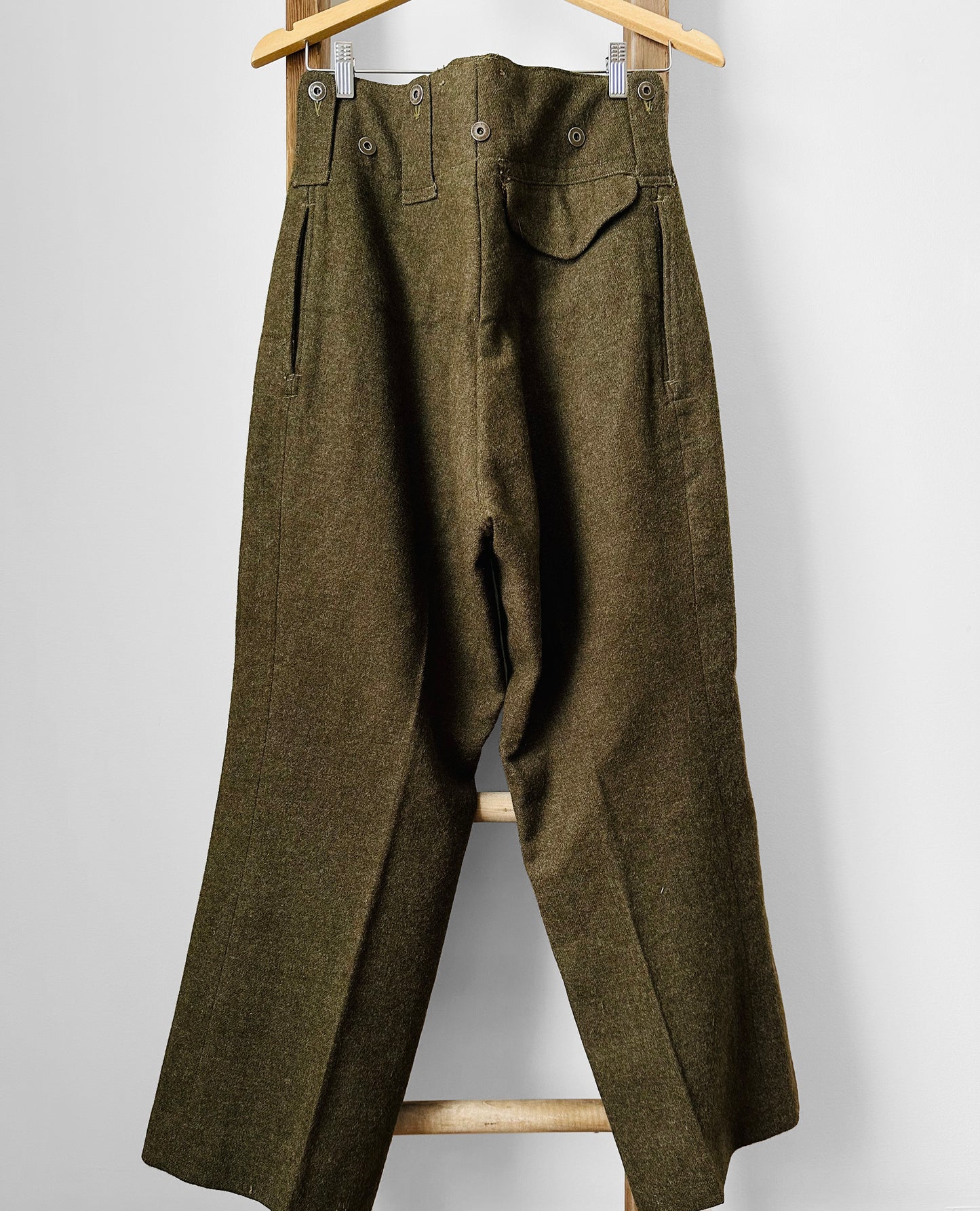 1950s Authentic Olive Green Maritime Pant Mfg. Co. Ltd. Wool High-Waisted Button Fly Military Trouser Pants - Sz.3 - 31/32