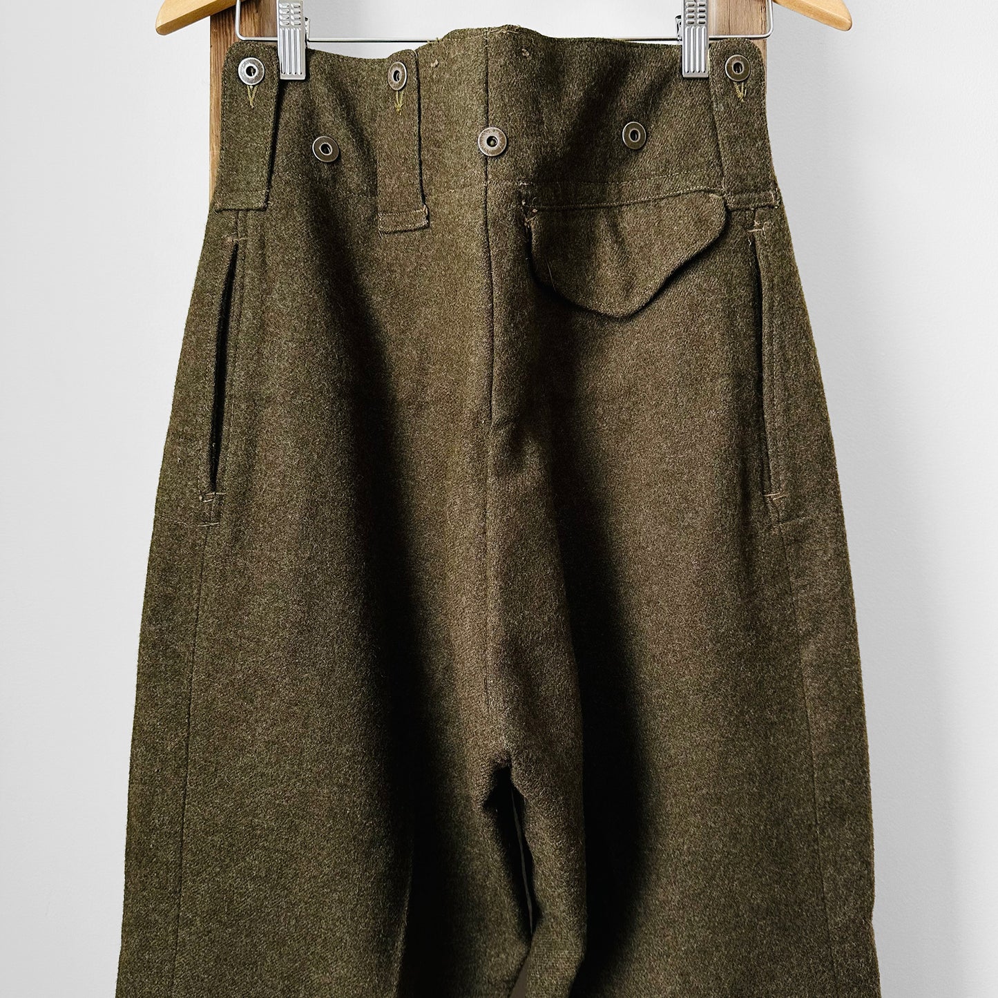 1950s Authentic Olive Green Maritime Pant Mfg. Co. Ltd. Wool High-Waisted Button Fly Military Trouser Pants - Sz.3 - 31/32