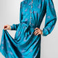 1970s Teal Floral Button-Front Belted Elastic Waist Dress - Sz. S