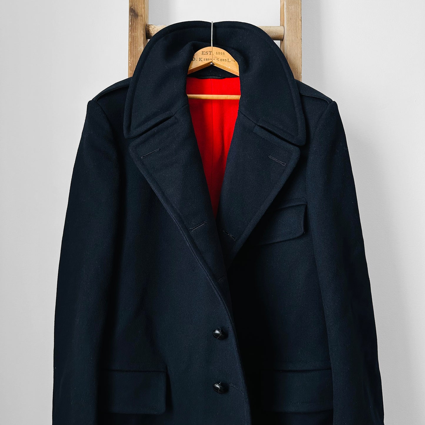 1980s Dark Navy Blue Red Interior Heavy Wool Jacket - Sz. L