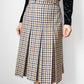 1970s-1980s Brown Navy Beige Gingham Inverted Pleat A-Line Virgin Wool Made in Canada Skirt - Waist 35