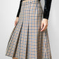 1970s-1980s Brown Navy Beige Gingham Inverted Pleat A-Line Virgin Wool Made in Canada Skirt - Waist 35